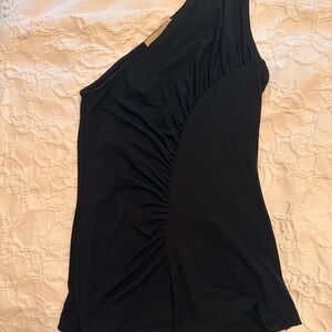 Elle Black Asymmetrical Ruched Tank Top